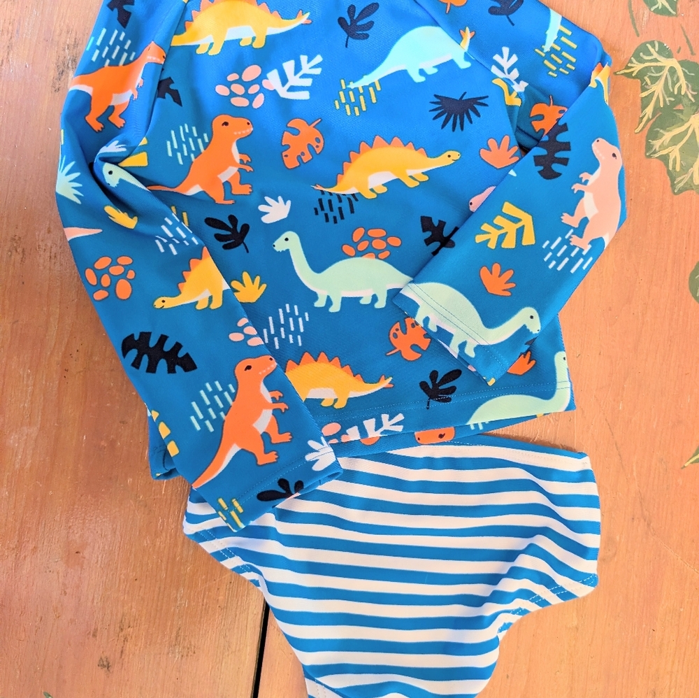 Cat & Jack Blue Dinosaur Rashguard Set - Picture 3 of 3